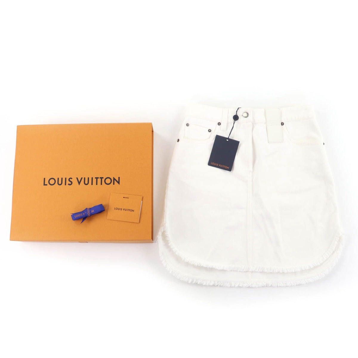 Louis Vuitton Cotton Frayed Hem Denim Skirt White 36 — view 2