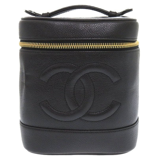 Chanel Caviar Leather Black 4 Vintage Vanity Bag Handbag Vertical Shape