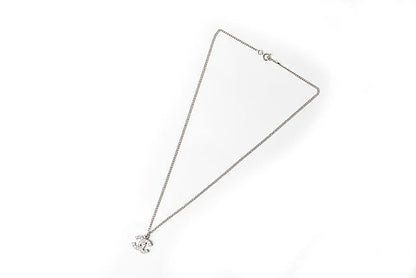 Chanel Necklace Pendant Chanel Coco Mark CC Rhinestone Silver White