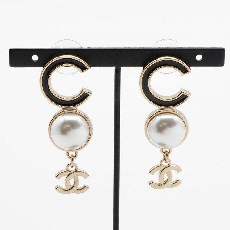 Chanel Earrings Earring Gold Black Coco Mark Logo Pearl
