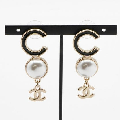 Chanel Earrings Earring Gold Black Coco Mark Logo Pearl