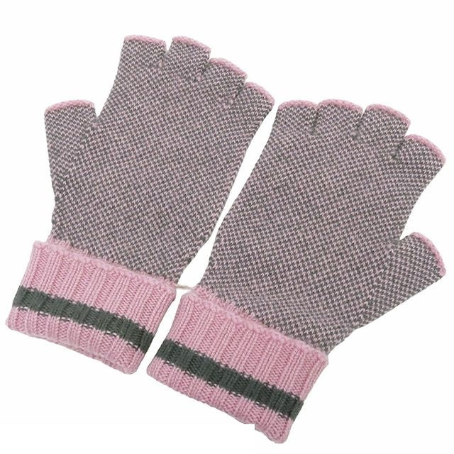 Gucci Fingerless Gloves Pink Gray Cashmere GG Logo — view 2