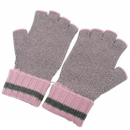 Gucci Fingerless Gloves Pink Gray Cashmere GG Logo — view 2