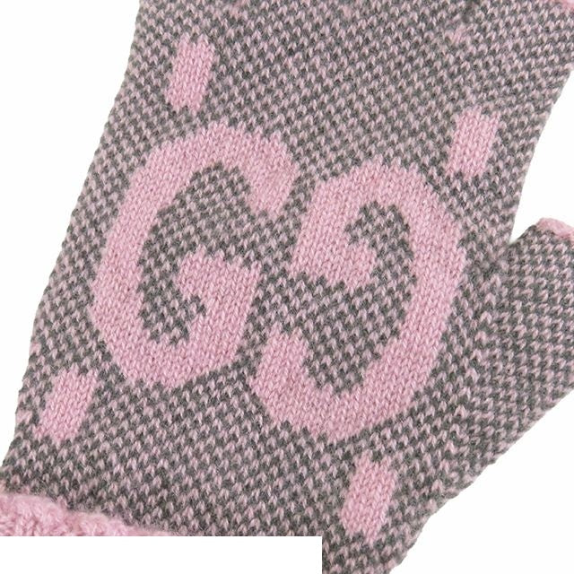 Gucci Fingerless Gloves Pink Gray Cashmere GG Logo — view 3
