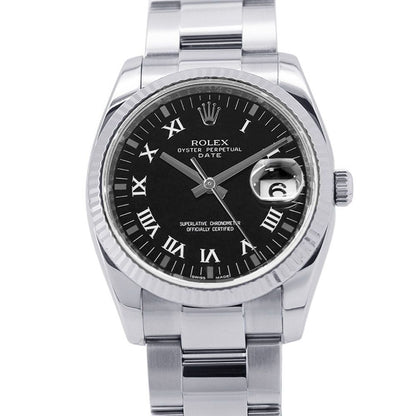 Rolex Oyster Perpetual Date Number SS 18k White Gold Combination Watch Black