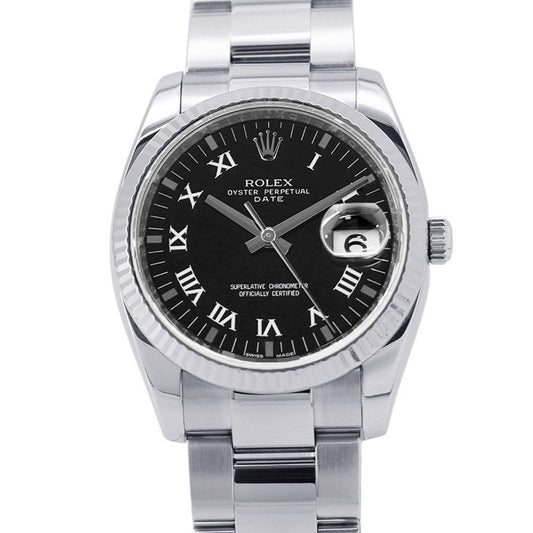 Rolex Oyster Perpetual Date Number SS 18k White Gold Combination Watch Black
