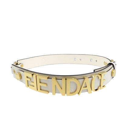 Versace Fendace Fendi 8 C0662 Leather Metal White Gold Belt 1891
