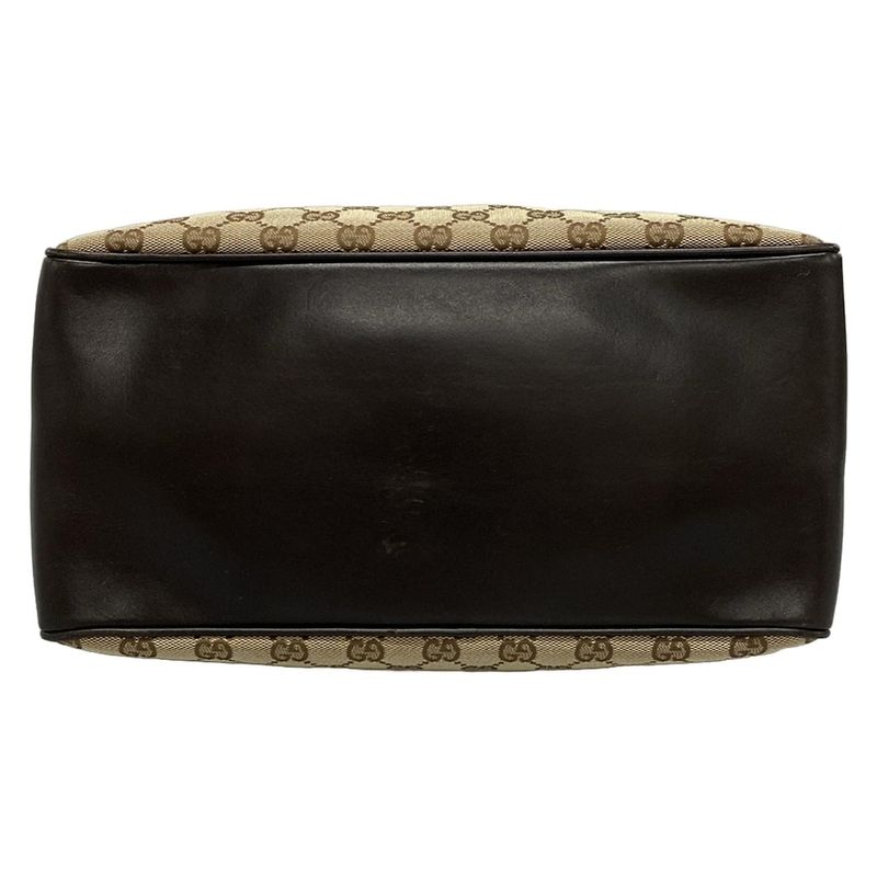 Gucci Tote Bag GG Pattern 109141 Beige And Dark Brown Leather