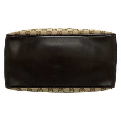 Gucci Tote Bag GG Pattern 109141 Beige And Dark Brown Leather