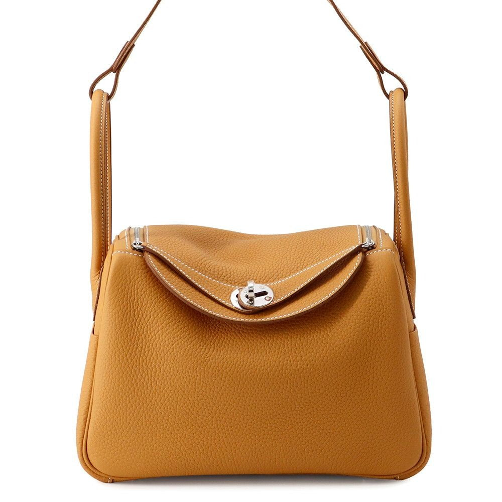 Hermes Handbag Lindy 26 Natural Sable Silver Taurillon Clemence 2-Way