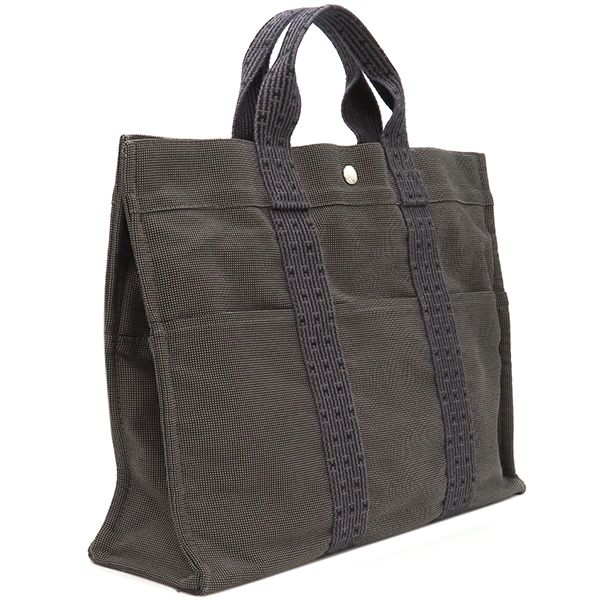 Hermes Tote Bag Her Line Tote MM Canvas Gray Silver Hardware Key and Cadena