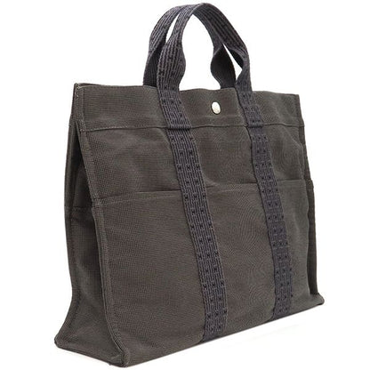 Hermes Tote Bag Her Line Tote MM Canvas Gray Silver Hardware Key and Cadena