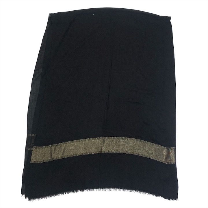 Chanel CC Logo Silk Large Shawl Scarf Pashmina Black Gold