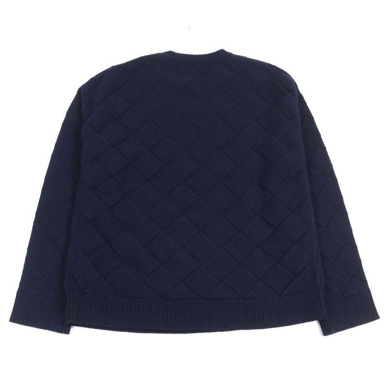 Bottega Veneta 751972 Wool Intrecciato Crew Neck Ribbed Sweater Knit Navy M
