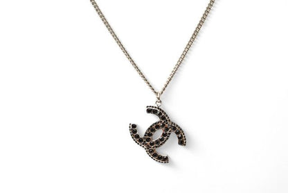 Chanel Necklace Pendant Chanel Coco Mark Rhinestone Black Silver 05A