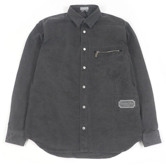 DIOR Homme 383d587ay520 Couture Logo Patch Washed Long Sleeve Denim Shirt Gray
