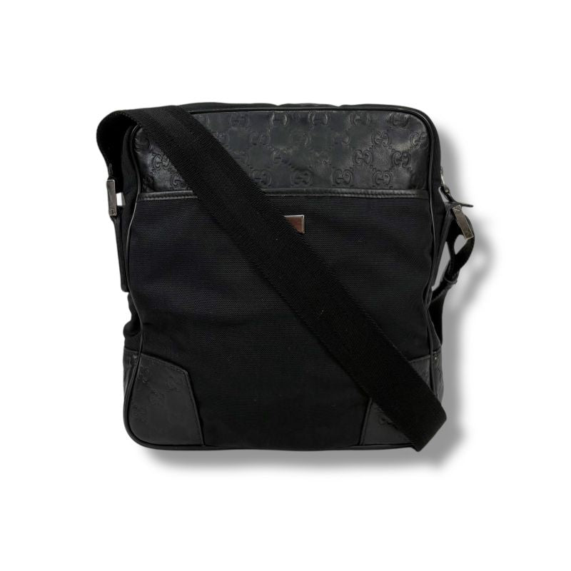 Gucci Crossbody Bag Shoulder Bag Black Cima Leather GG Pattern Nylon Canvas