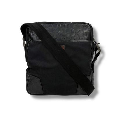 Gucci Crossbody Bag Shoulder Bag Black Cima Leather GG Pattern Nylon Canvas