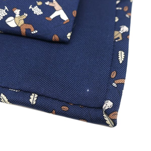 Hermes Necktie Fruit Picking Fallen Leaves 9cm (3.54in) Silk Blue and Brown