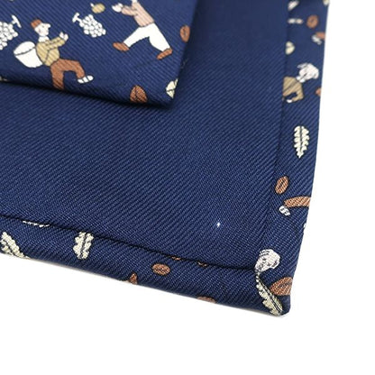 Hermes Necktie Fruit Picking Fallen Leaves 9cm (3.54in) Silk Blue and Brown