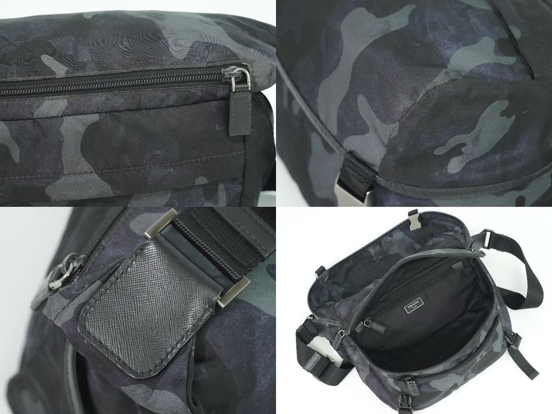 Authentic Prada Camouflage Pattern Messenger Bag Nylon Black Gray Navy Bag