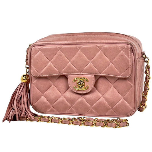 Chanel CC Logo Chain Shoulder Bag Fringe Leather Pink