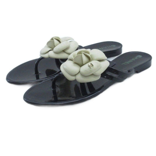 Chanel Camellia Beach Sandals Black 36