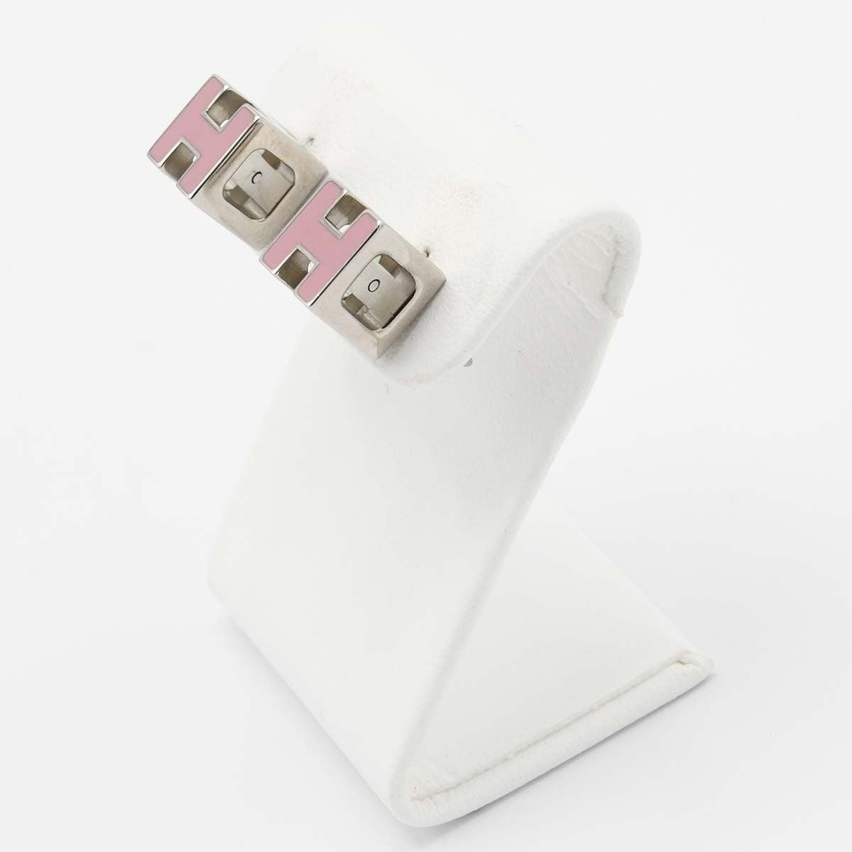 Hermes Earrings Cage de Ash Cube Logo Silver Color Pink X Accessories