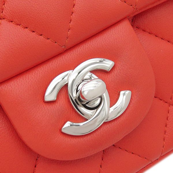 Chanel Shoulder Bag Mini Matelasse Chain Shoulder Lambskin Red Silver Hardware