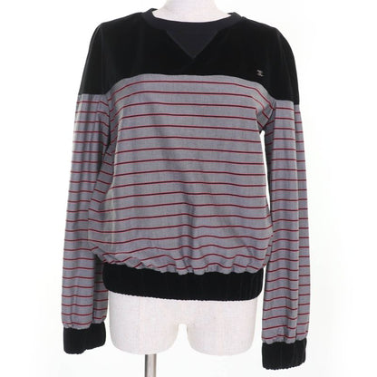 CHANEL 22AW P73405v64996 Coco Mark Striped Velvet Paneled Top Black 36 Made In