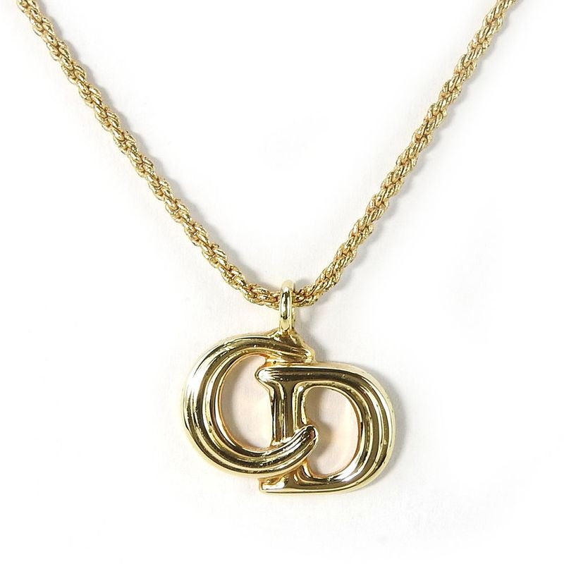 Christian Dior Necklace Metal Gold Plated Accessories CD Logo