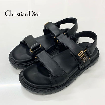 Christian Dioract Leather Logo Sandals Black