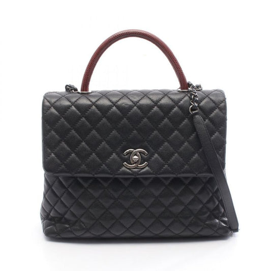 Chanel Handbag Quilted Coco Handle Black Caviar Leather Exotic