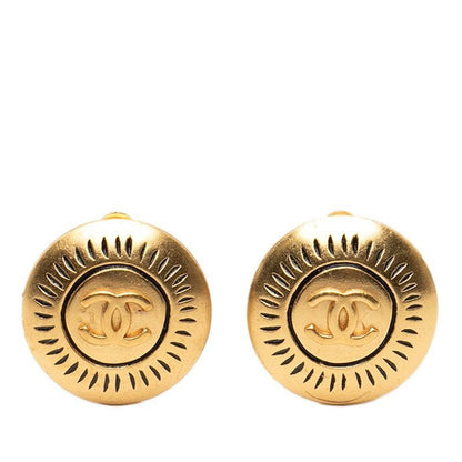 Chanel CC Logo Vintage Round Earrings Gold Plated