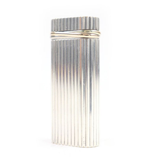 Cartier Trinity Short New Shape Oval Smoking Tool Gas Lighter Silver Gold Swiss