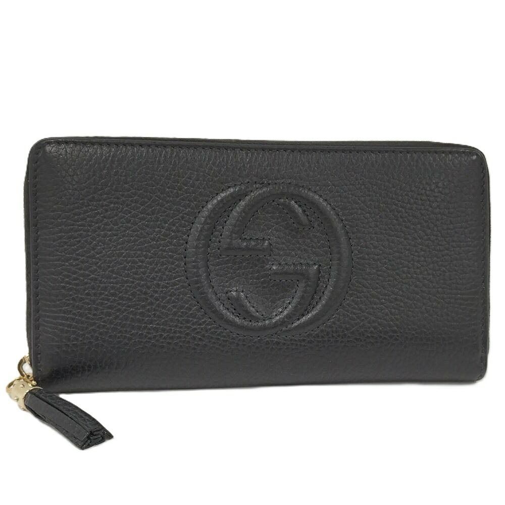 Gucci Soho Zip Around Wallet Interlocking G Leather Black
