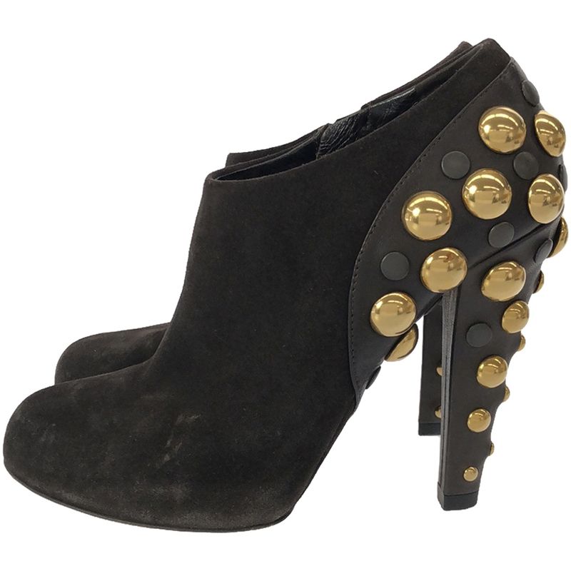Gucci Studded Design Suede Booties Brown 35 208394