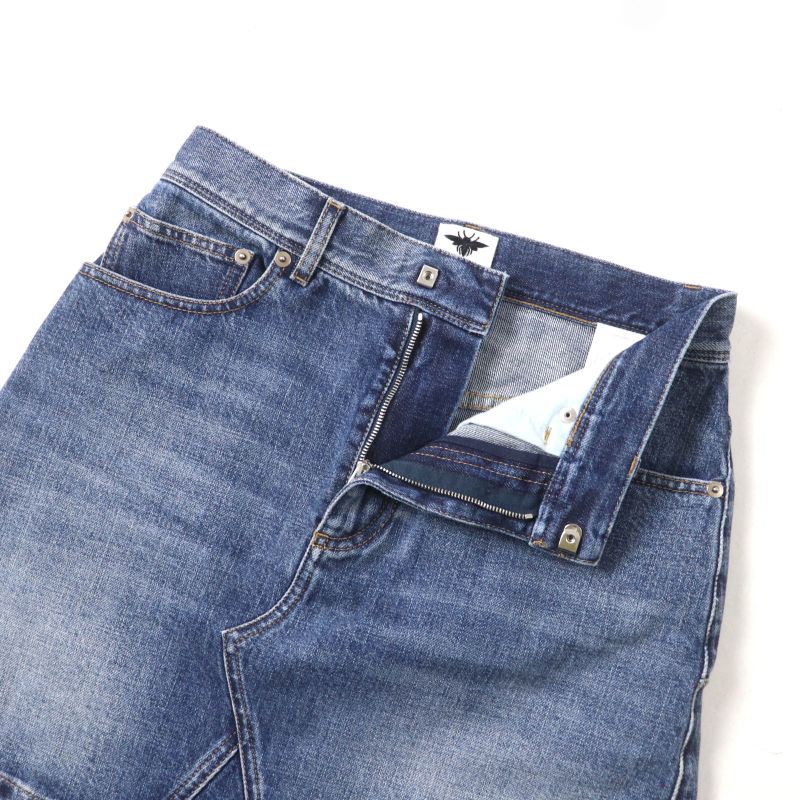 Christian DIOR 422j21a3830 100% Cotton Trapeze Denim Miniskirt With Logo Patch