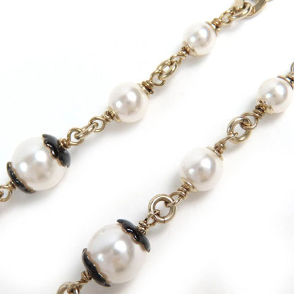 CHANEL Abe157 C24B Coco Mark Pearl Costume Necklace Choker Gold Black White