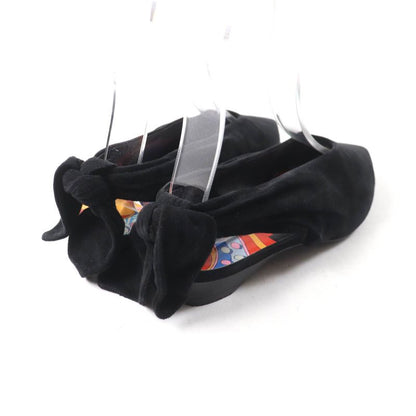 Hermes Eva Ballerina Suede Leather Ribbon Ballet Shoes Flat Pumps Black 37 With