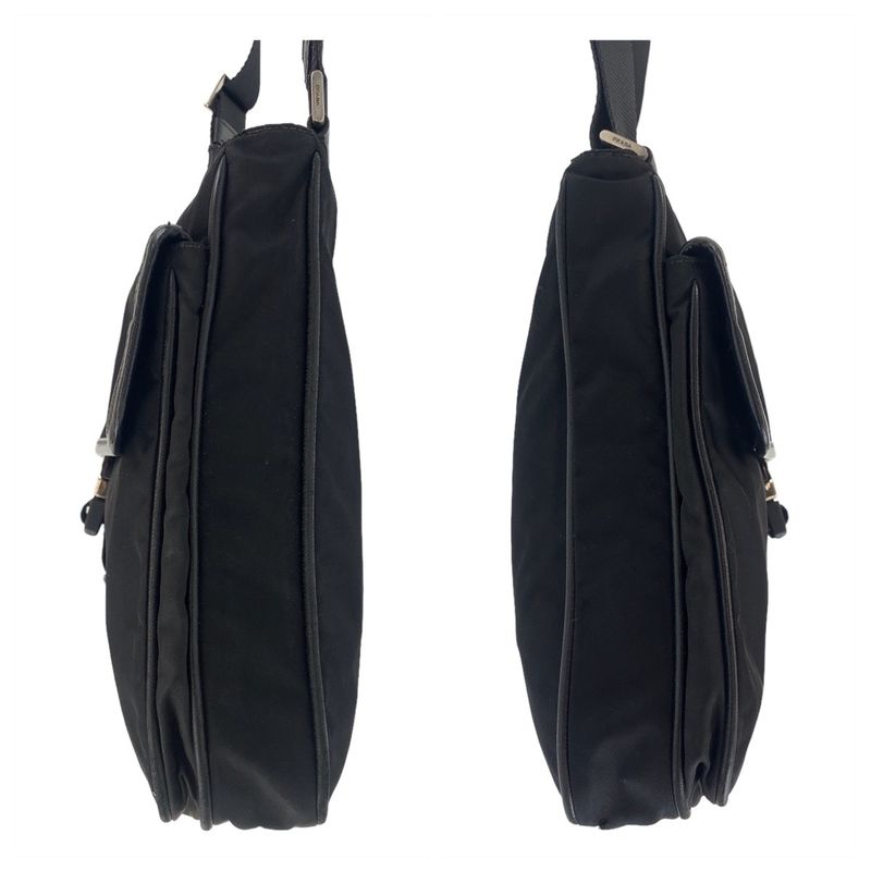 Prada Tessuto Triangle Logo Plate Black Silver Hardware Nylon Crossbody