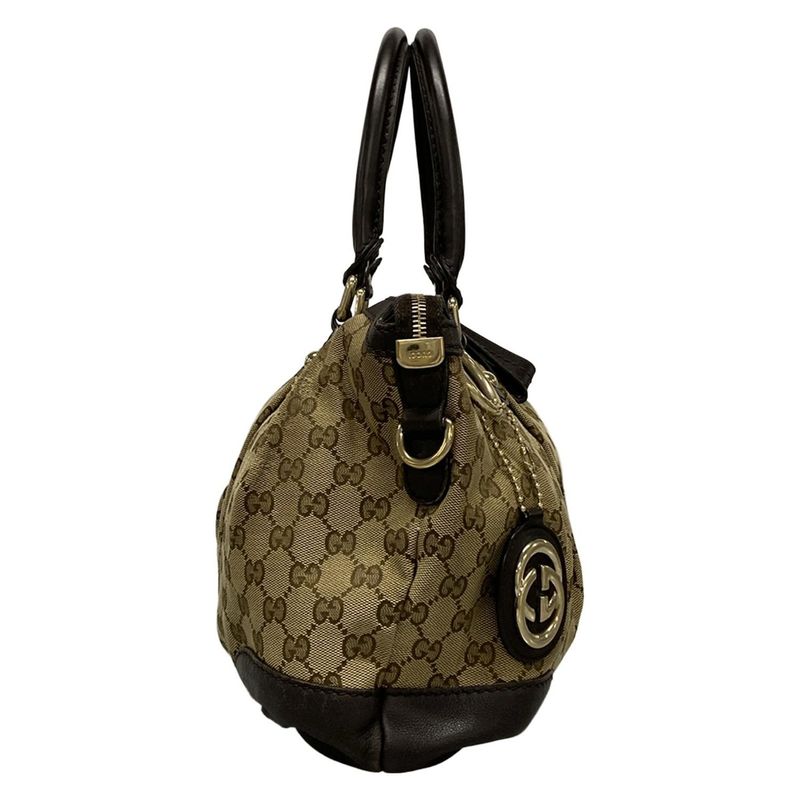 Gucci Handbag Sookie GG Pattern 247902 Dark Brown And Beige Leather