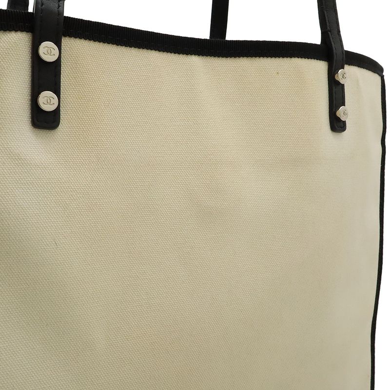 Chanel Let's Lemon Straight Tote Bag Shoulder Bag Canvas Leather Ivory Black