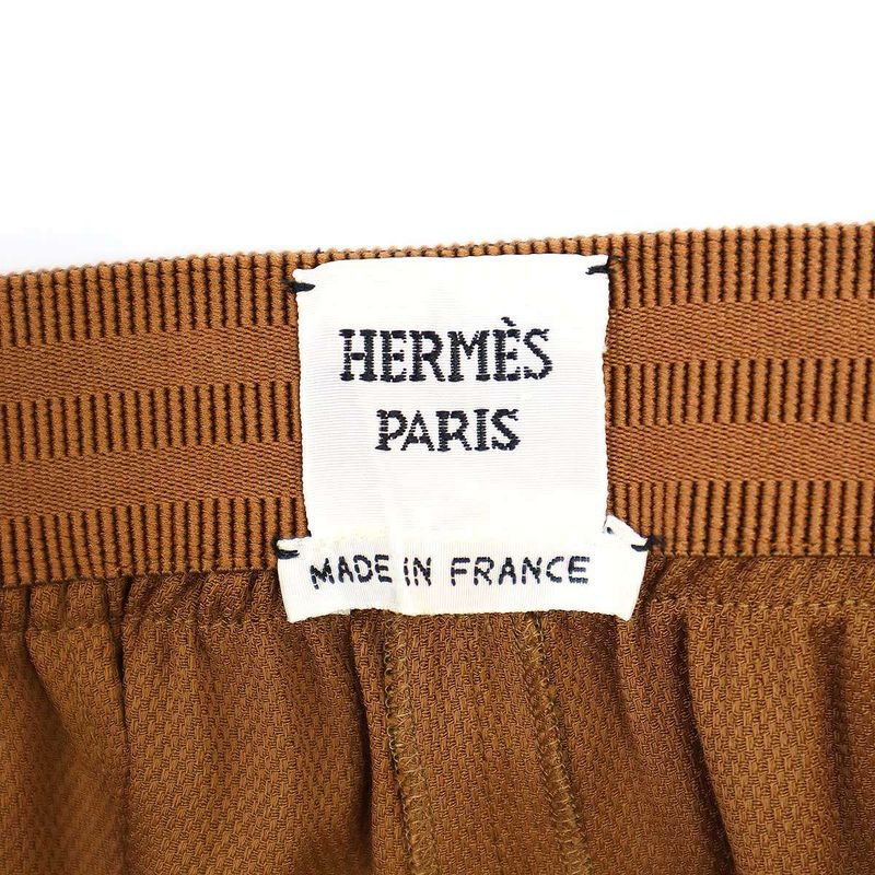 Hermes 1 Pleated Rayon Wide Trouser Pants Brown 42