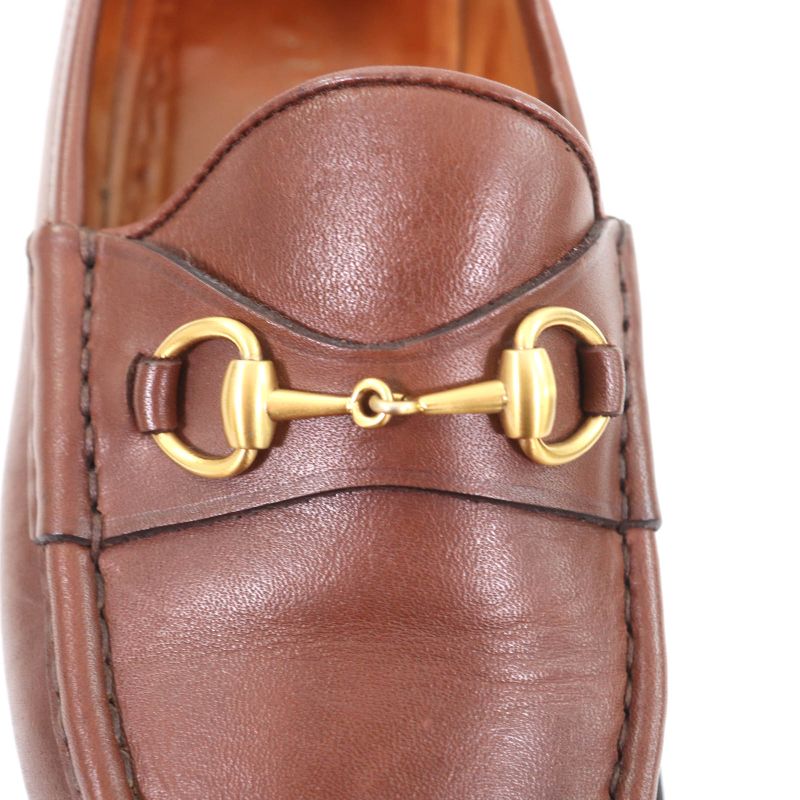 Gucci 101 6105 Horsebit Leather Loafer Shoes Brown Gold Hardware 6 With Box And