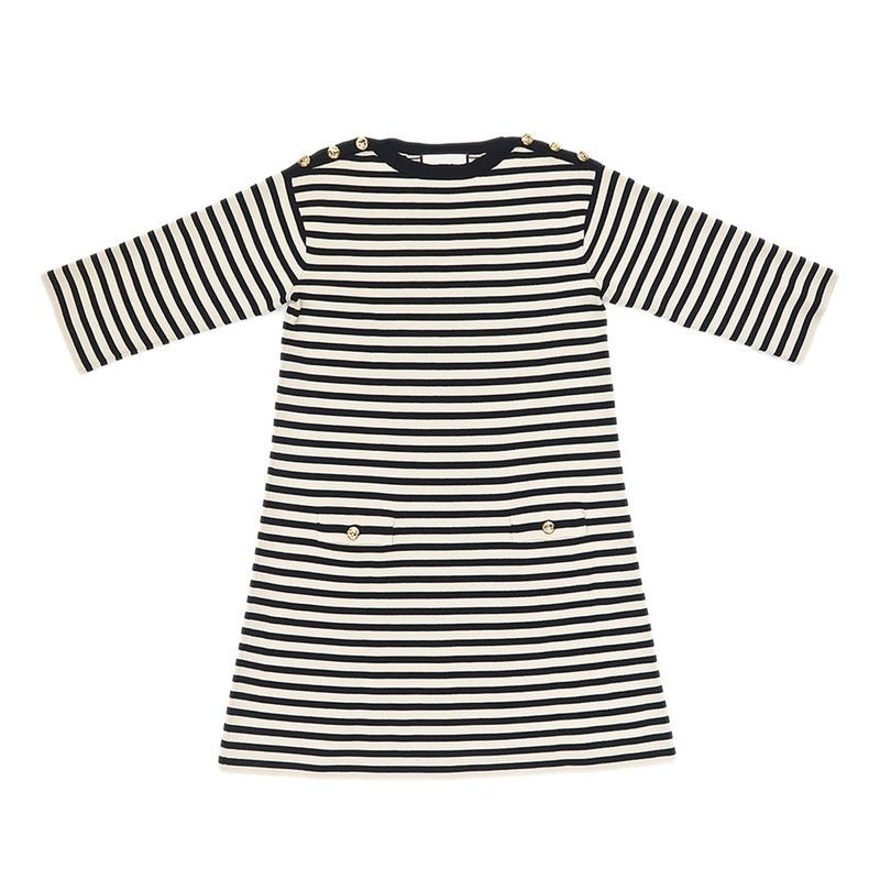 Gucci Knit Dress Border Light Beige Black M Wool Apparel