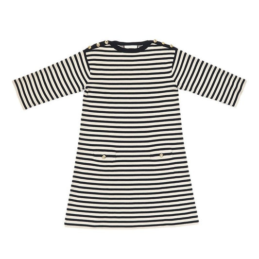Gucci Knit Dress Border Light Beige Black M Wool Apparel