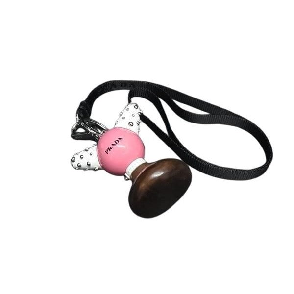 Prada Key Holder Trick Robot 1 Tr062 Pink White Brown Silver Wood Metal