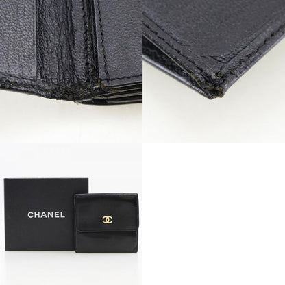 Chanel Coco Mark W Hook A13456 Calf Black Ladies Bifold Wallet