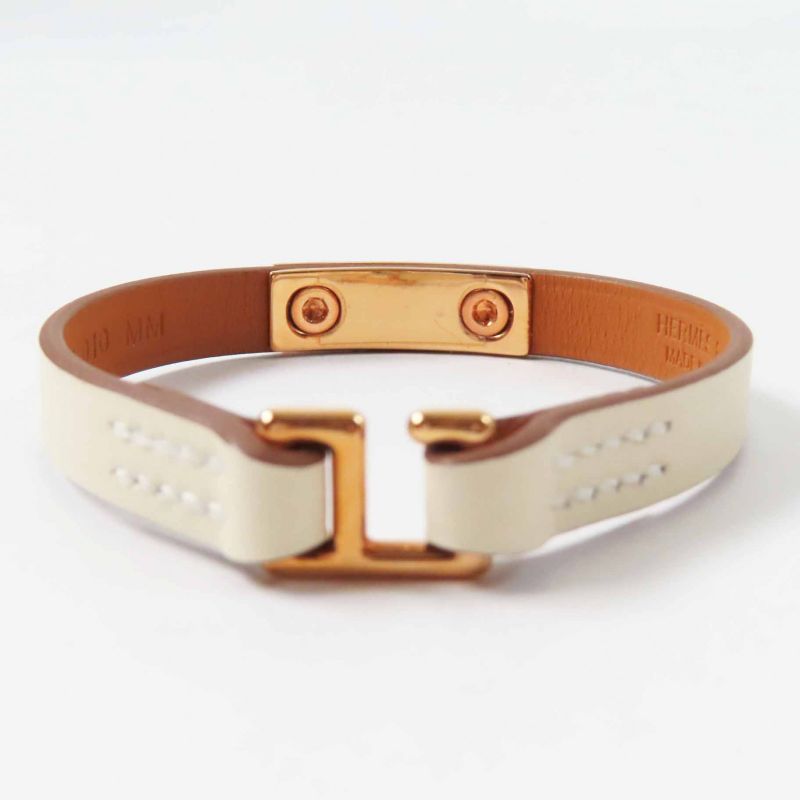 Hermes Rival Mini Bracelet Pink Gold Hardware Leather Cles T3 U Engraved With